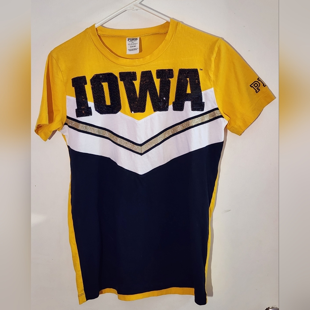 PINK Victoria's Secret Iowa Hawkeyes Yellow and Black Sequin Top - Like New!